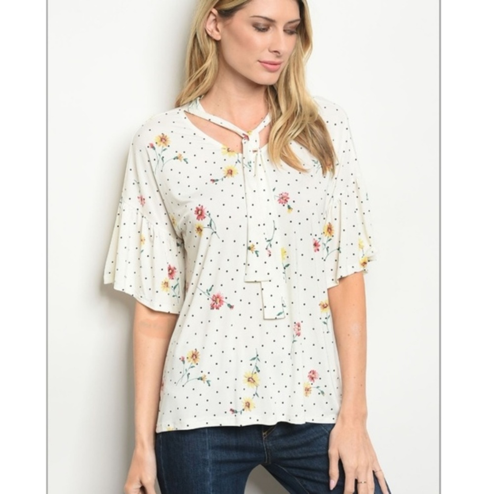 Neckline Detail Floral Tunic Blouse